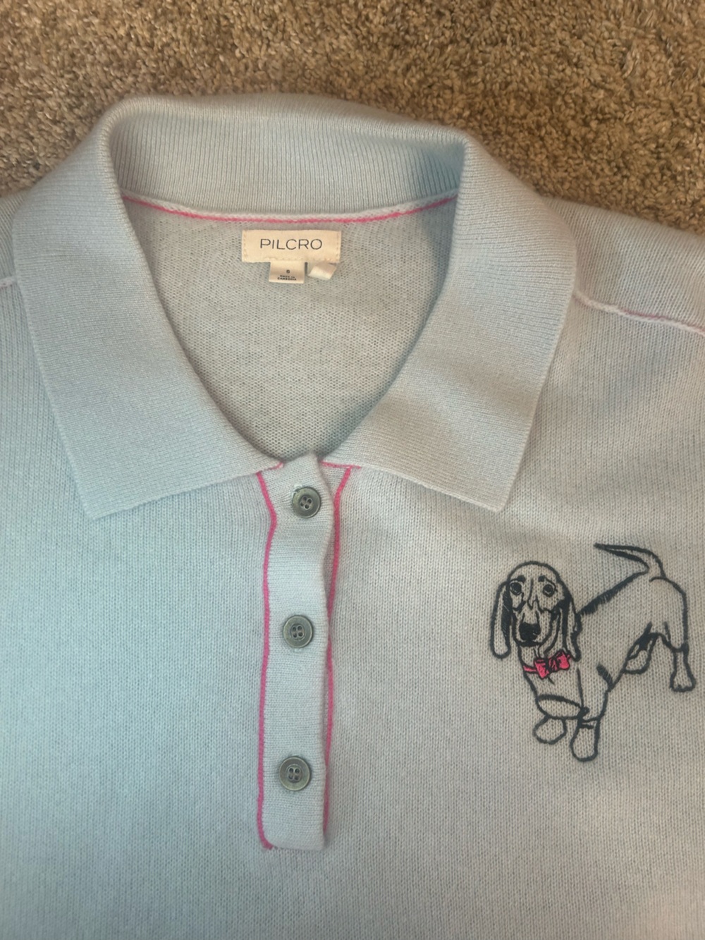Anthropologie Pilcro The Jensen Cashmere Polo Sweater Dog Motif Blue S - Picture 3 of 6